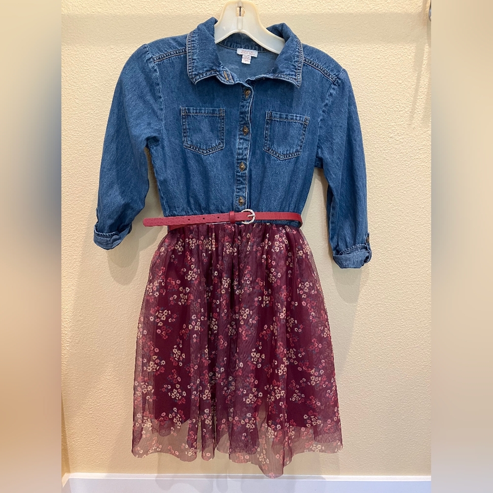$4 If Bundled. Denim and Burgundy Floral Kids Dress